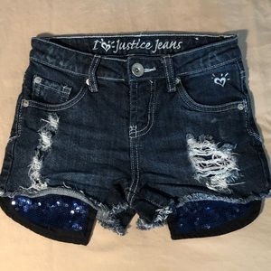 ✨GIRLS JUSTICE SEQUIN POCKET JEAN SHORTS, EUC✨